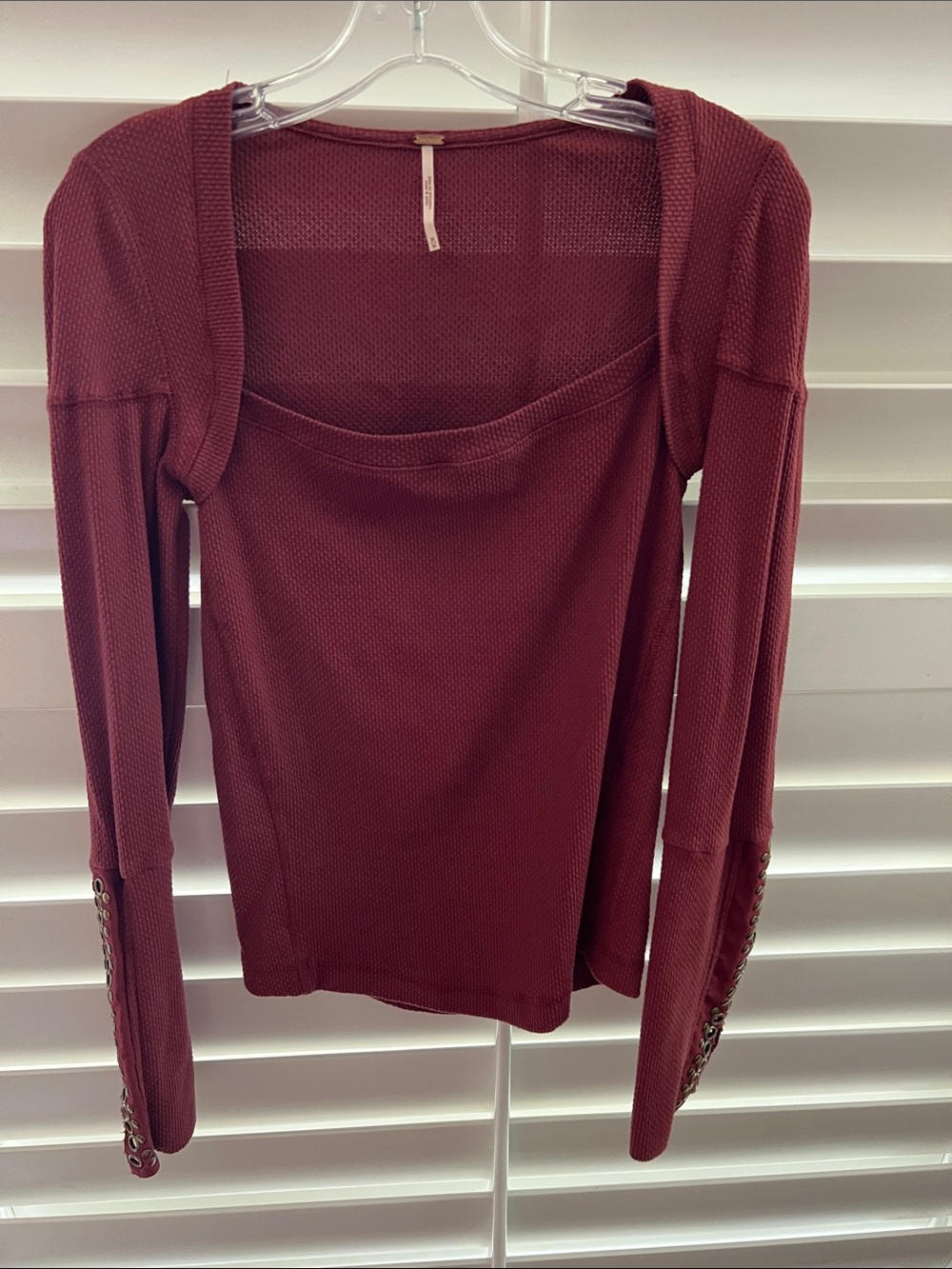 Free People Wine Square-Neck Long Sleeve Tunic